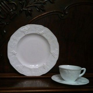 Indiana Colony Harvest Grape Milk Glass Dinner Plate + Cup & Saucer 