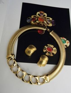 Stylized Christian Dior Gold Plate Curb Link Necklace & Earrings