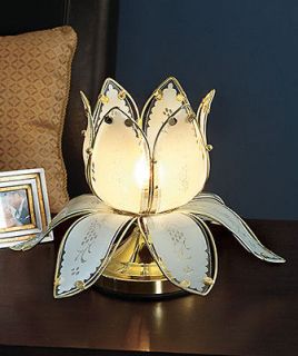 Lotus Blossom White Flower Frosted Glass Petals Touch Lamp Table 3 