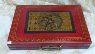 Chinese Mahjong Set Hand Painted Dragon Phoenix Faux Leather Case 