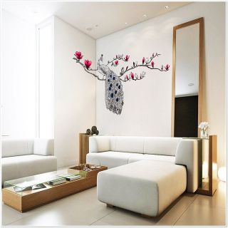 Large Peacock Magnolia Flowers Wall Stickers Decals Room Window Film 
