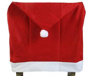 Christmas House Holiday Season Santa Hat Chair Back Slip Cover Red 