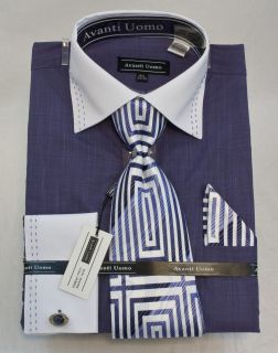 New Avanti Uomo Fashion Dress Shirt Purple Checkered Pattern. DN49M