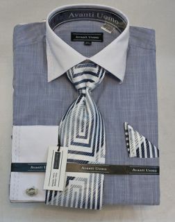 New Avanti Uomo Fashion Dress Shirt Platinum Checkered Pattern. DN49M