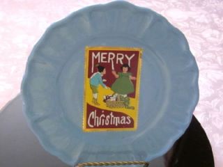 Light Blue Holiday Plate Made in Portugal by Loucarte Merry Christmas