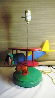 Aviation Theme Childs Table Lamp Wooden Airplane Primary Colors 100 