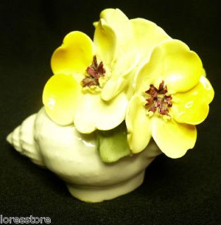   Bone China Conch Shell w/ 3 Yellow Flowers Figurine England