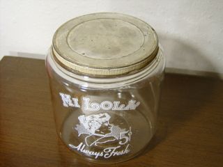 ANTIQUE GLASS CIGAR JAR / HUMIDOR MI LOLA 5 cents ~ Always Fresh 