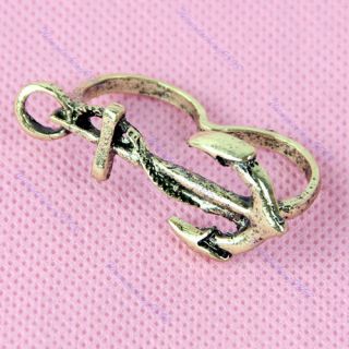 European Retro Unique Navy Wind Anchor Two Double Finger Ring Rings