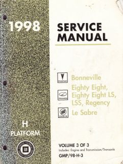 1998 Bonneville, Eighty Eight, LS, LLS, Regency Le Sabre Service 