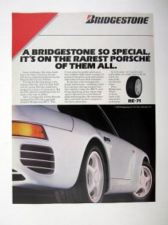 Bridgestone RE 71 Tires Porsche 959 Original Tire 1987 print Ad 