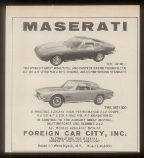 1968 Maserati Mexico & Ghibli cars photo print ad