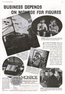 1937 VINTAGE MONROE CALCULATING MACHINE BUSINESS DEPENDS PRINT AD