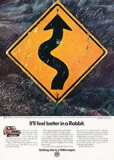 1983 Volkswagen VW Rabbit   Curve Sign   Classic Vintage Advertisement 