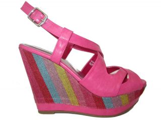 New Bamboo Fuchsia Multi color Booster 04 Printed Wedge Platform 