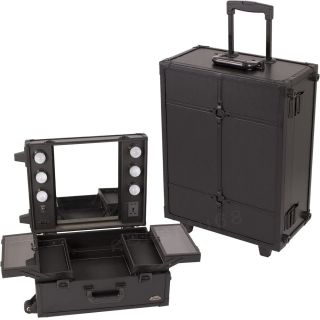 19.75 All Black Faux Leather Rolling Makeup Table Case C612 with 