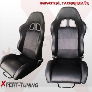 FIT VOLKSWAGEN BLACK PVC LEATHER RS STYLE RACING SEATS W/ EASY REAR 