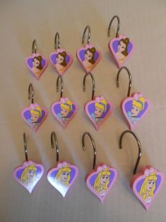 Set of 12 Disney Princess Shower Curtain Hooks Pink Heart