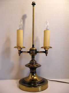 Vintage Bouillotte Candlestick Double Arm Brass Metal Table Lamp 