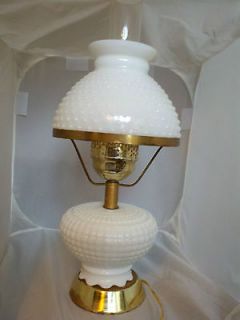 VINTAGE FENTON HOBNAIL MILK GLASS HURRICANE TABLE LAMP