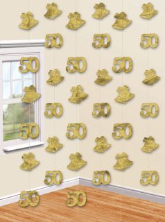 7FT GOLD 50TH WEDDING ANNIVERSARY HANGING STRING DECORATION   50s 