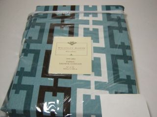 Wellesley Manor Blue Brown White Link Chains Fabric Shower Curtain NIP