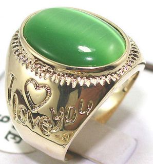 Beautiful gold plate green cat eyes stone Ring size 9 11#