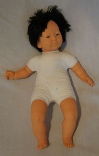 21” Furga 1988 Stuffed Plush Plastic Tan Black Hair Oriental Baby 