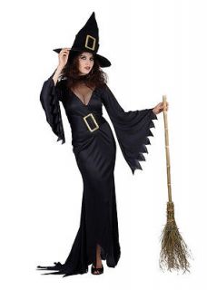 Long Sexy Black Witch Ladies Fancy Dress Costume Size 12/14