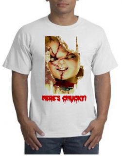 HERES CHUCKY CHILDS PLAY EVIL DOLL MOVIE CREEPY BLOODY FONT TEE 