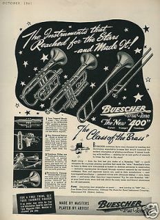 1941 New BUESCHER 400 True Tone Cornet Trumpet Trombone Original 