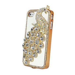 Leather Peacock Rainstone Bling Case Cover Skin For Apple Iphone 4 4G 