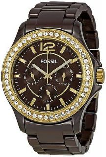 FOSSIL Womens Riley Chocolate Brown Chronograph Ceramic Watch CE1044