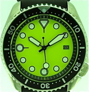 SEIKO mod 7002 diver Lime Green Plongeur/SS hands New Lume green 