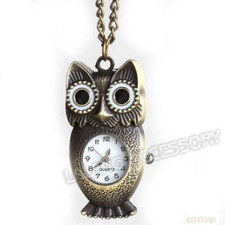   Bronze Owl Shape Charms Pocket Watch Chain Necklace Findings 50mm