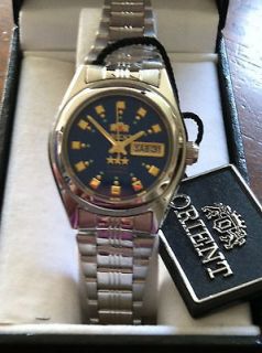 NEW WOMENS ORIENT AUTOMATIC WATCH STAINLESS STEAL WITH BLUE FACE