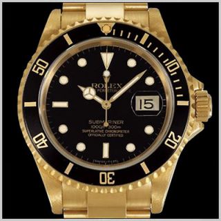 ROLEX MENS 18 KT SOLID GOLD SUBMARINER DATE BLACK DIAL WATCH