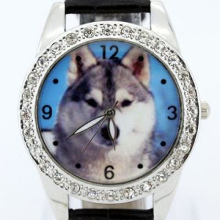 Hot Wild Animal Wolf Face Fashion Leather Quartz Wristwatch L16