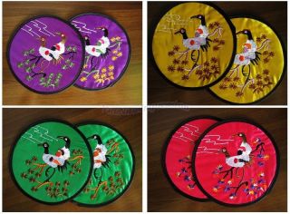 8PCS/4SETS mix tribal miao hmong machine embroidered crane cup pad mat 