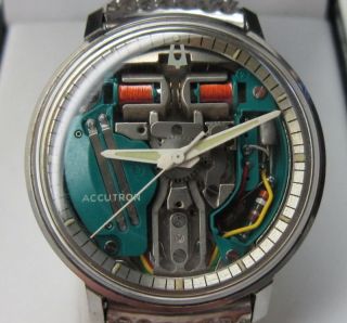 Bulova Spaceview Accutron 214 M6 1966 Stainless Steel Mens Watch Mesh 