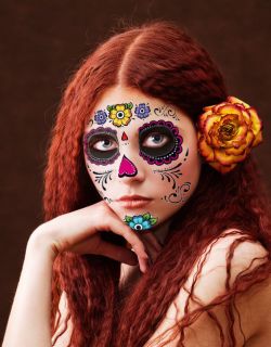   Flowers & Hearts Temporary Face Tattoo   Calavera, Day of the Dead