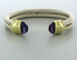 DAVID YURMAN STERLING SILVER 14K GOLD DOUBLE CABLE AMETHYST CUFF 