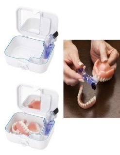 WATERPROOF DENTURE CASE WITH MIRROR + CLEANING BRUSH