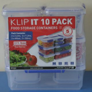 Klip It Food Storage Plastic Containers Tubs   10 Pack   Small Medium 
