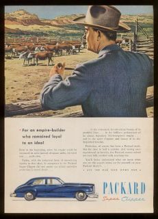 1947 blue Packard Super Clipper car & cattle ranch ad