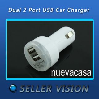   Dual Port USB Car Charger for iPad iPhone iPod 2A White SCN 0056 White