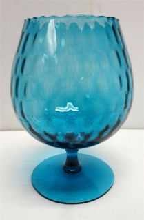 Turquoise Teal Blue Quilted Pattern Stem Brandy Snifter