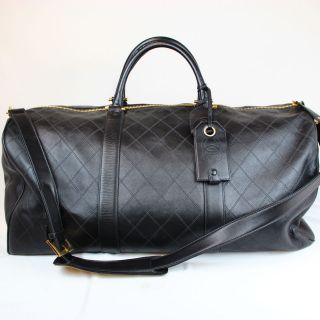 Authentic Chanel Large 2Way Boston Luggage Travel Bag Calf Skin Black 