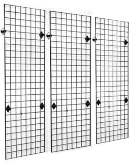Commercial Grade Metal Grid Panel Wall Display 3 Pack, Black