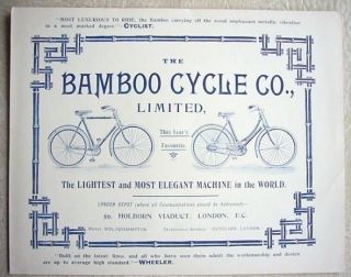 BAMBOO CYCLE Co SALES BROCHURE 1897 BICYCLE RANGE RARE